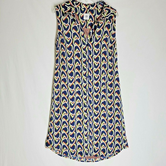 Cabi Womens Dress Amour Button Down Heart Print Sleeveless Button Down Size XS - Picture 2 of 11